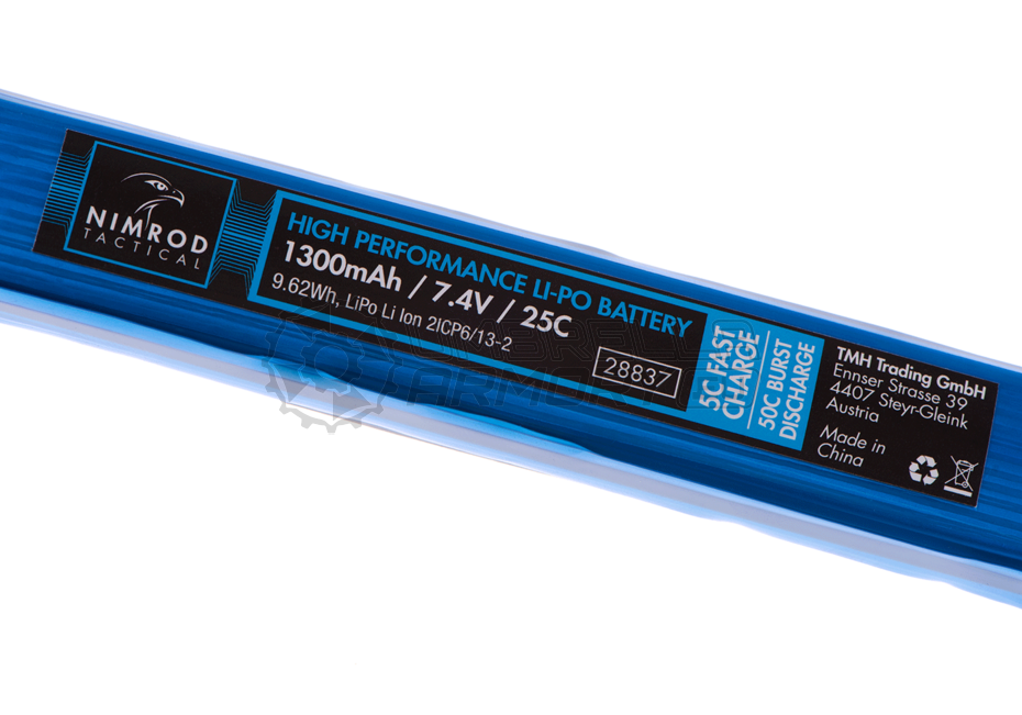 Lipo 7.4V 1300mAh 25C Stock Tube Type T-Plug (Nimrod)